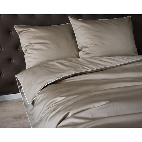 Bettwäsche-Set aus reiner Baumwolle (Makosatin), 180 x 200 cm, Beige/Taupe, Premium-Qualität