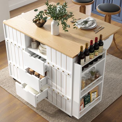 tavolo cucina 110x42x90 pieghevole con ruote MDF bianco OKMYHOME (1/5)