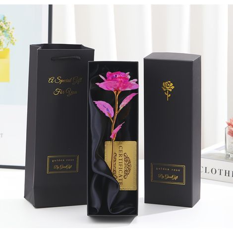 Coffret Cadeau Rose en Feuille d'Or pour Fête d'Anniversaire ou Cadeau pour Petite Amie - Rose Artificielle en Boîte (1/5)