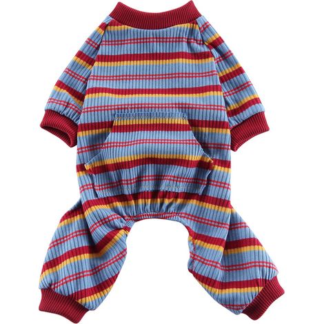 Pyjama doux pour chiot quadrupède à col montant et rayures colorées (1/5)