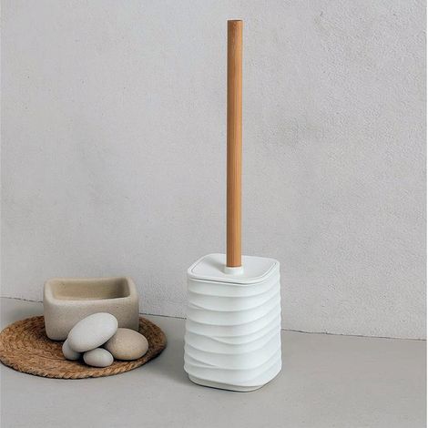 Exagonshop Portascopino in plastica ABS e bamboo bianco Alabama