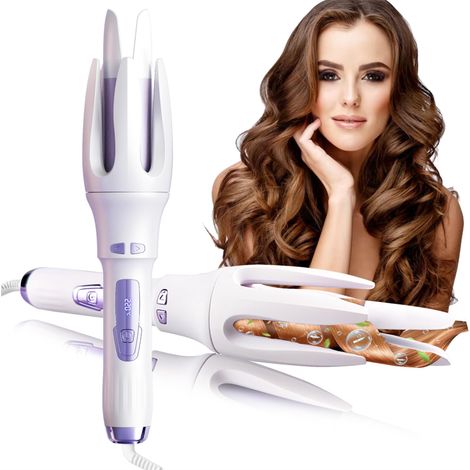 Fer à friser automatique-Idéal pour les personnes pressées,doux pour les cheveux,styler électrique rotatif pour ondulations-Blanc (1/5)