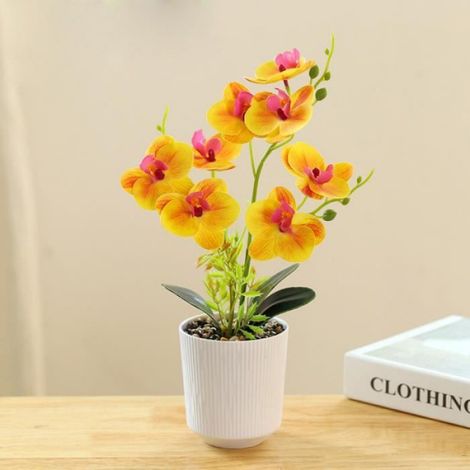 Fleurs artificielles en Soie d'orchidéede Hauteur Arrangement de phalaenopsis Fleur bonsa avec centres de Table,Jaune