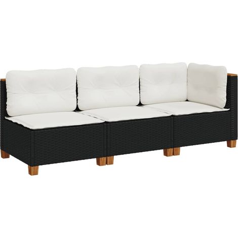 vidaXL Divano da Giardino a 3 Posti con Cuscini Nero in Polyrattan