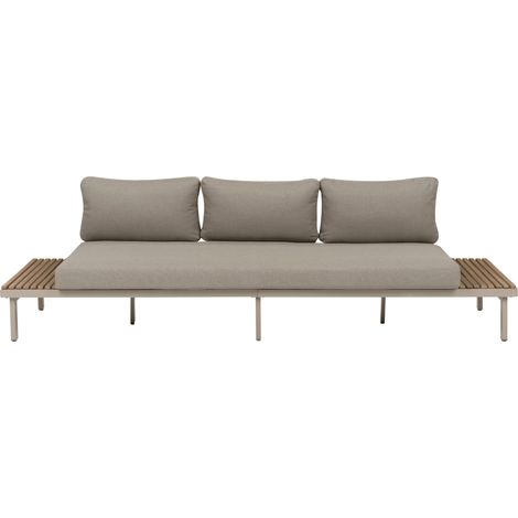 Sofá de exterior moderno 3 plazas jardín de madera de acacia cojines beige Fivizzano (1/5)