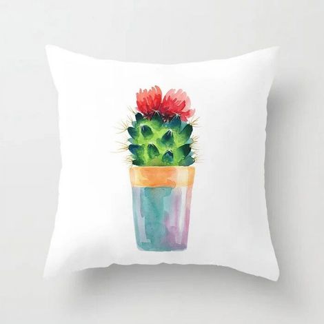 Taie D'oreiller - Coton Linen - Imprimé Cactus - Double Face - Pour Canapé Chaise Bureau Lit Voiture - 40x40 cm (1/5)