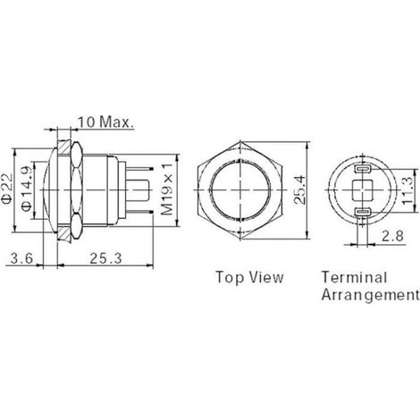 GQ19B-10/J/S Bouton-poussoir antivandalisme 48 V/DC 2 A 1 x Off/(On) à rappel 1 pc(s) (1/3)