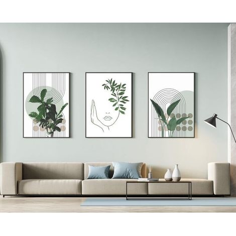 Lot de 3 images décoratives modernes, style bohème, plantes esthétiques, paysage naturel, plage, art abstrait, sans cadre, 30 x 40 cm