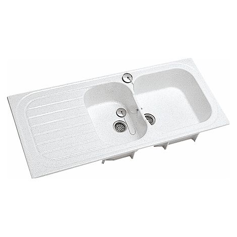Geberit – Évier à encastrer réversible 2 bacs – Dimensions 112x50cm – Trous pour robinet monotrou – Bondes inox Ø62 avec trop-plein
