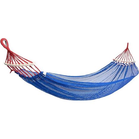 TrAdE Shop Traesio - Amaca In Rete Singola Portatile Leggera Dondolo Giardino Cortile Campeggio Blu - (1/3)