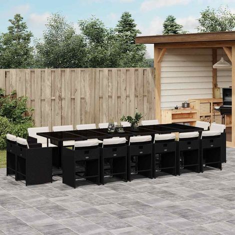 Ensemble à manger de jardin 17 pcs-Salon de jardin coussins noir résine tressée 481085 (1/5)