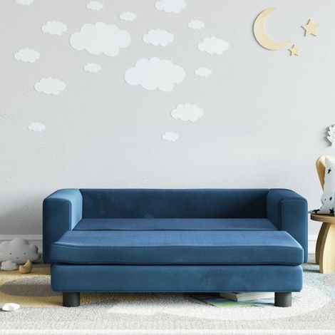 Canapé Relax Salon avec repose-pied pour enfants bleu 100x50x30 cm velours -Q1709 (1/5)