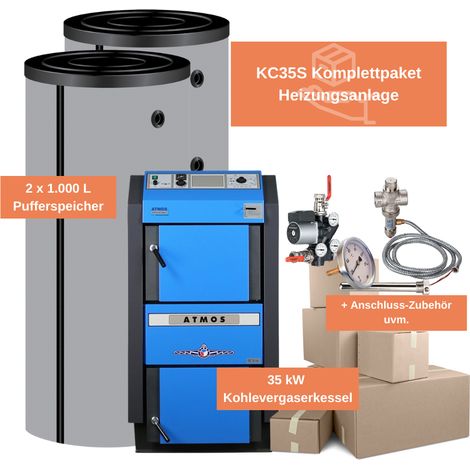 Komplett-Set Wasserführender Kohlevergaser Atmos KC 35 S Heizung Kohle