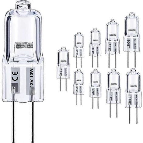 Ampoules G4, lot de 10 halogènes G4 12 V 10 W avec culot G4 à deux broches, ampoules G4 haute puissance 12 V 150 lm, durée de vie de 3 000 heures, dimmables, IRC 100 et température de couleur chaude 2