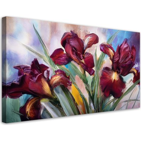 Tableau déco Fleurs d'iris rouges peintes 80x40 (1/5)