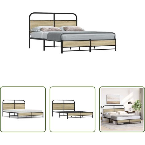 Stahlbett - Bettgestell ohne Matratze 150x200 cm Sonoma-Eiche Holzwerkstoff (1/5)
