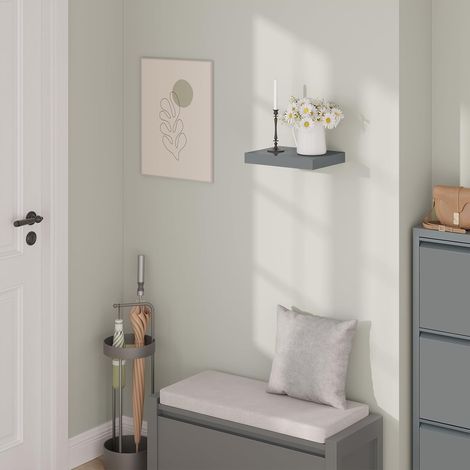 WOLTU 1x Wandregal, Schweberegal MDF Wandboard mit Metallhalterung, für Küche Badezimmer Wohnzimmer Schlafzimmer, 30x22,9x3,8 cm, Hochglänzend Grau