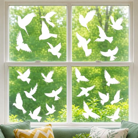 Lot de 16 Autocollants Fenêtre Décoratifs, Motifs Oiseaux en Vol, Décoration Vitre, Effet Givré Élégant, Adhésion Statique Sans Colle, Réutilisable (1/5)