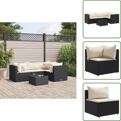 Table basse - vidaXL Salon de jardin 5 pcs avec coussins Noir Résine tressée - Résine tressée (1/5)