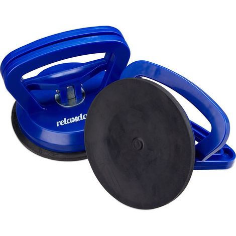 Relaxdays ventouse vitre lot de 2, transport de vitres, carreaux&plaques, capacité de charge jusqu’à 45 kg, Ø12 cm, bleu (1/5)