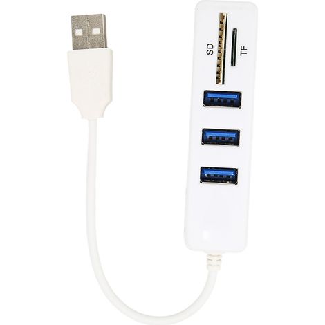 Hub USB 2.0, lecteur de cartes mémoire, transmission haute vitesse, plug and play, accès facile, répartiteur USB blanc (1/5)
