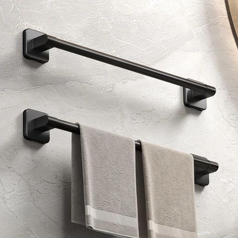2 barres porte-serviettes murales noires sans perçage (30 cm)-AquaForge (1/5)
