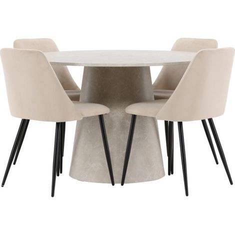 Lanzo ensemble pour salle à manger table Ø120cm et 4 chaises beige. (1/5)