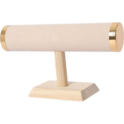 Présentoir de Bracelet de Bijoux, Tour Verticale, avec Bois, Support de Rangement de Bracelet pour Bande de Cheveux Boucle d'oreille Table, Flanelle Beige (1/5)