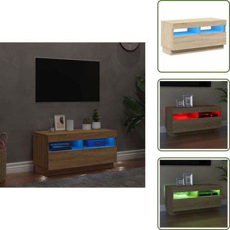 TV-Schrank mit LED-Leuchten Sonoma-Eiche 80x35x40 cm - TV Schrank - Holzwerkstoff Möbel - Sonoma Eichen Deko - LED Beleuchtung - Fernseher Stand (1/5)