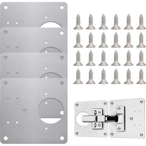 Lot de 4 plaques de réparation de charnière en acier inoxydable avec vis pour la réparation de portes, armoires, meubles, tiroirs, caisses de fenêtres (1/5)