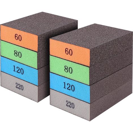 Éponges abrasives fines – lot de 8, grains 60/80/120/220