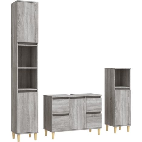 Maison Exclusive - 3-tlg. Badmöbel-Set Grau Sonoma Holzwerkstoff
