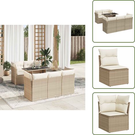 6-tlg. Garten-Sofagarnitur mit Kissen Beige Poly Rattan - Gartensofa Set - Garten Sofa Set - Outdoor Sofa Set - Garten Sofagarnitur (1/5)