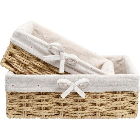 Lot de 2 Corbeille a Pain avec Doublure, 2 Tailles Corbeille Osier en Corde de Papier, Paniere a Pain, Panier Rangement Osier pour Viennoiseries Desserts Petit-DéJeuner, Kaki