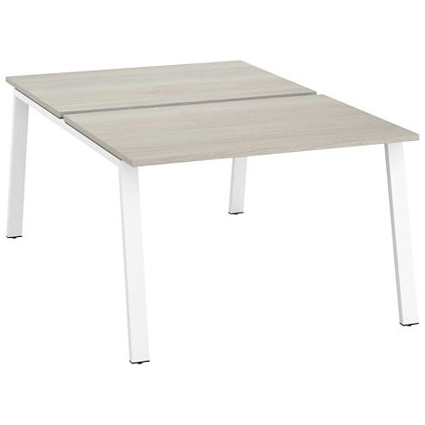 Pôle de 2 bureaux droits chêne gris L 120 x P 80 cm piétement métal blanc - Arch - Maxiburo