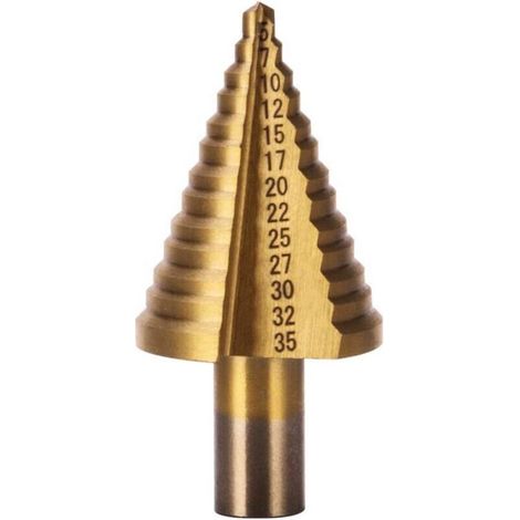 QORVA-Foret étagé HSS métal 5-35 mm – Revêtement titane pour durabilité – Coffret inclus pour rangement – Perçage plastique et aluminium (1/5)