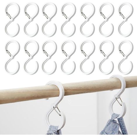 14 Pièces - Crochet En S - Boucle De Sécurité - Suspension Ustensiles Cuisine Et Vêtements - Plastique Et Acier Inoxydable - Blanc (1/5)