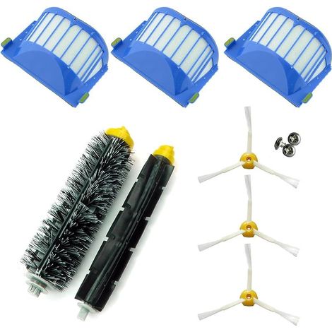 Ersatzteilset für die Vorderkante des Roomba 600/610/620/621/630/650/651/655/660/661/PET Saugroboters mit 3 AeroVac-Filtern, 3 Dreifachklingenbürsten, 1 Hauptbürste, 1 Hauptwalze und Zubehör (1/5)