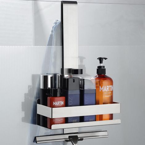 Etagere Douche Suspendue – Etagere Salle de Bain en Acier Inoxydable pour Suspendre la Paroi de Douche en Verre, Panier de Douche avec Crochet Pour Porte en Verre Sans Cadre (1/5)