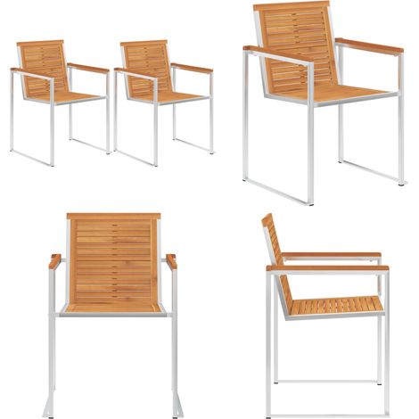 Chaises de jardin lot de 2 acacia solide et acier inoxydable - Chaise de jardin empilable - Chaise de jardin en bois (1/5)