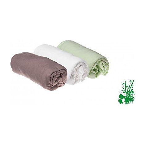 Drap housse 70x140 Bébé Bambou Anis Blanc Taupe (Lot de 3)