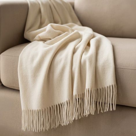 Plaid Living 130x170 cm en Mélange de Coton - Couleur Ivoire - Plaid Léger 250 g/m² pour Canapé et Lit - Design Èlégant et Tissu Doux (1/5)