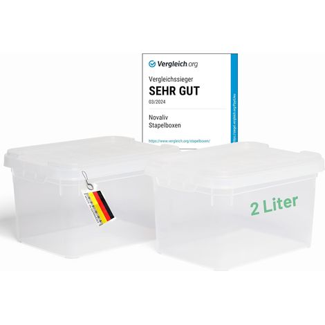 Novaliv 2x boîtes de rangement avec couvercle petit 2 L transparent emboîtable empilable boîtes en plastique avec fermeture à clip plastique sans BPA