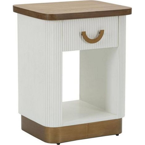 Dmora - Comodino Bianzano, Comò basso, Tavolino da notte, Mensola da letto, 48x40 h62 cm, Bianco e Marrone