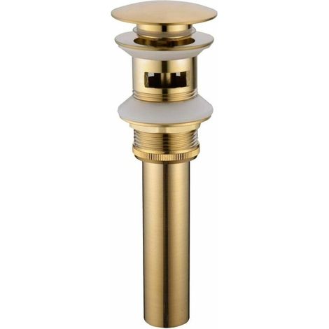 Bonde Pour Lavabo - Laiton Massif - Finition Or Brossé - Avec Trou De Débordement - Raccord G 1-1/2 BSPP - 1 Pièce (1/5)