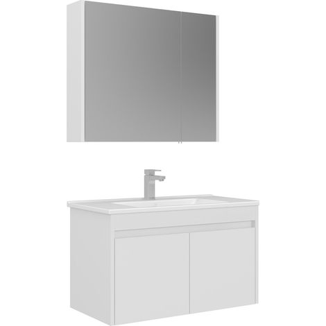 Waschtisch-Set mit Spiegel (2-teilig) "Arno 85" – 85 x 45 x 52 cm – Weiß (1/3)