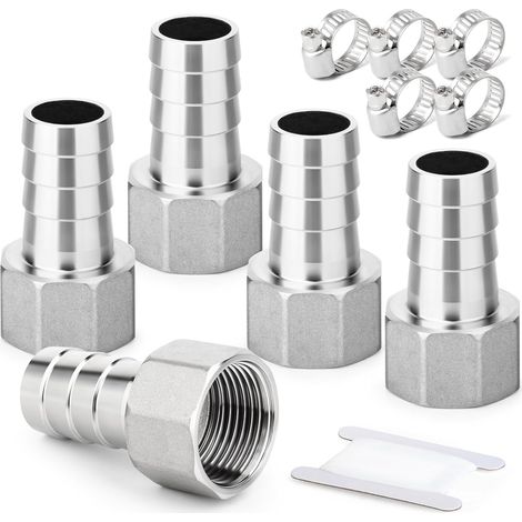 2 pièces raccords embout cannelé acier inox 304, 10 mm vers filetage mâle BSP 3/4", raccord compression eau, carburant, air - 1"F X 25MM(5PCS) (1/5)