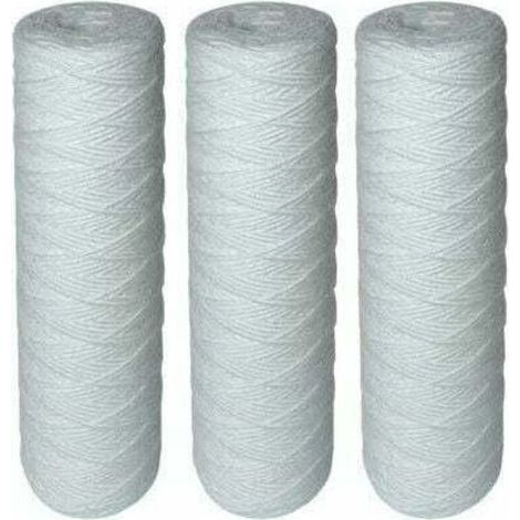 Lot de 3 cartouches de filtration à eau bobinées - Filtre les sédiments jusqu'à 5 microns - Taille standard universelle 10" - Résistant aux hautes températures - Cartouches bobinées