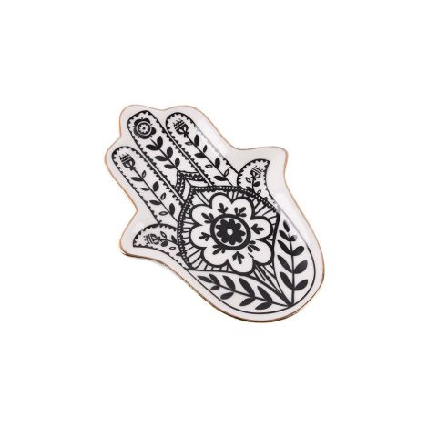Bol En Céramique Main De Fatima - 3,1 x 4,5 Pouces - Récipient Pour Bijoux Anneaux Clés Trésors - 1 Pièce