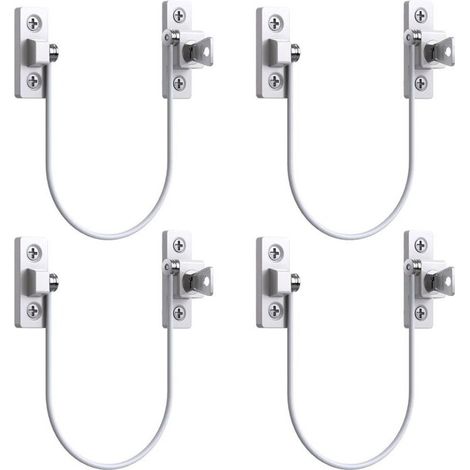 4pcs Window Door Restrictor Window Lock UPVC Window Limit Lock Security Cable Limit Lock with Key and Screws (1/4)